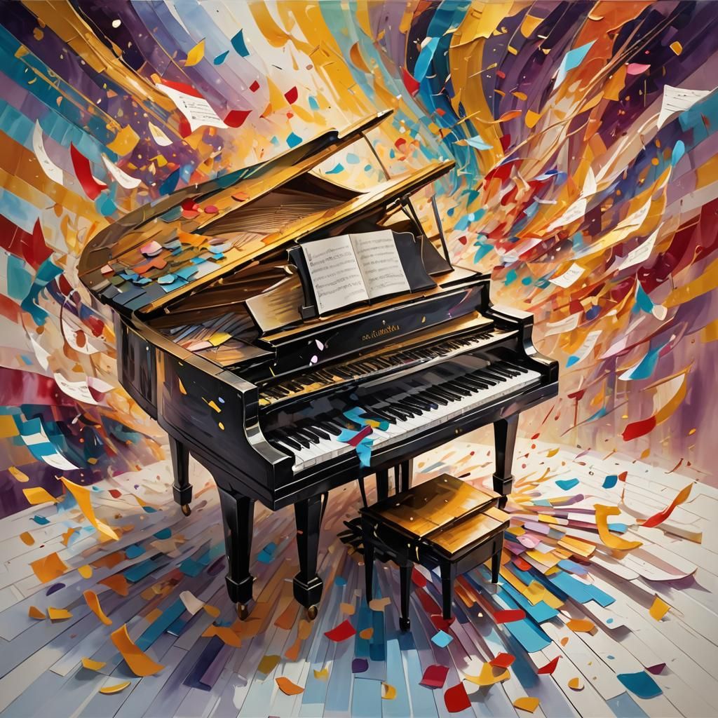 Whimsical Piano Melody in Vibrant Triadic Colors