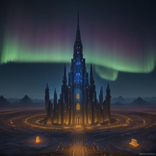 Majestic Tower with Glowing Runes in Fantasy Landscape