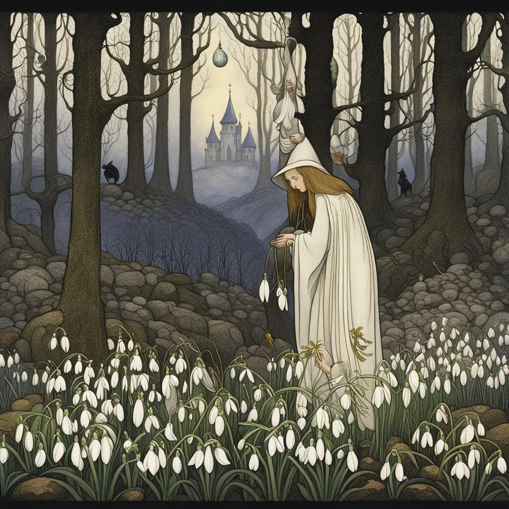 Scandinavian Witch in Springtime, Detailed Fantasy Art