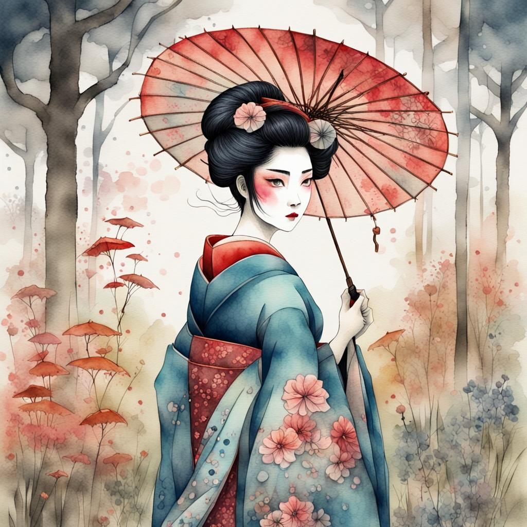 Geisha with umbrella