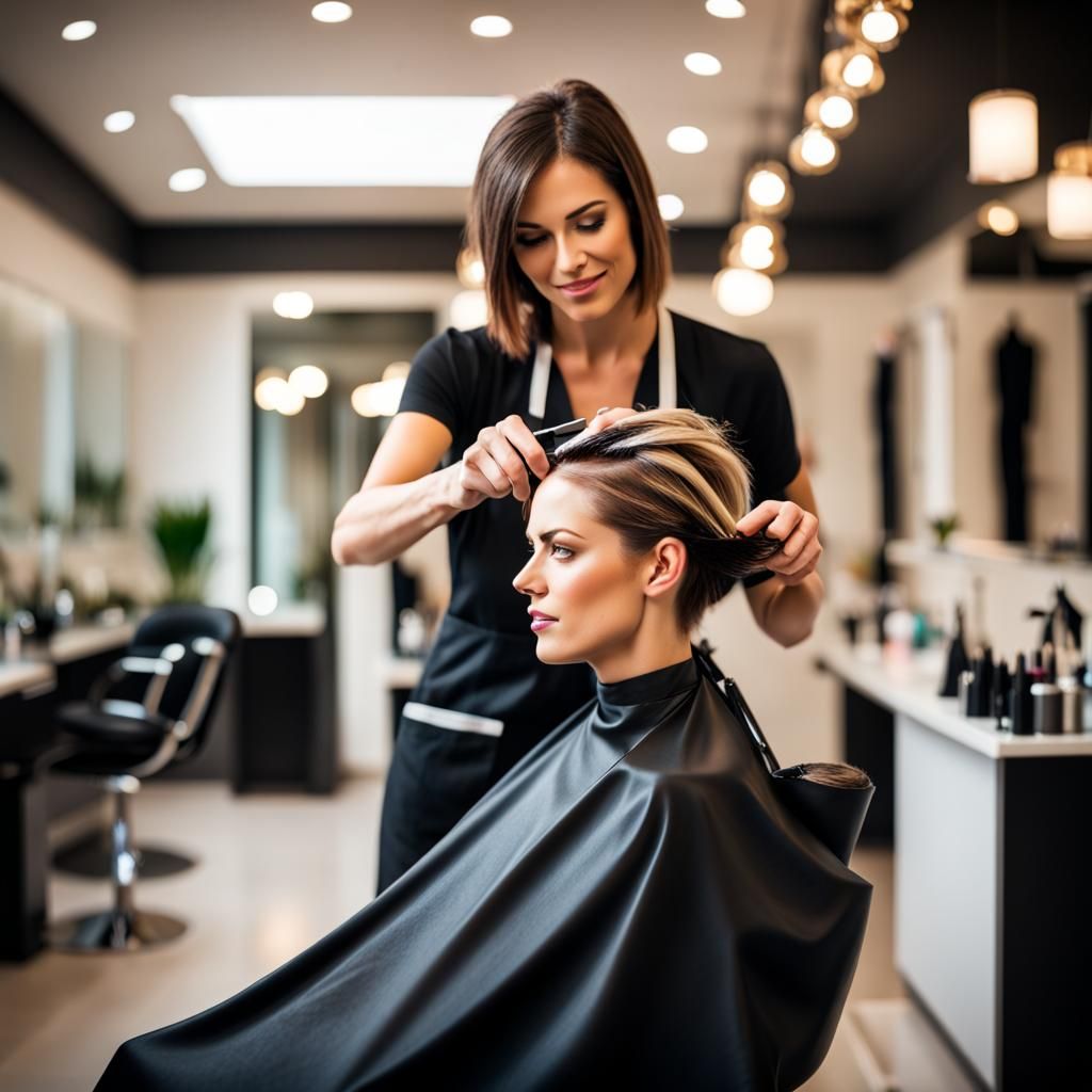 Hairdresser Cuts Client's Hair in Modern Salon