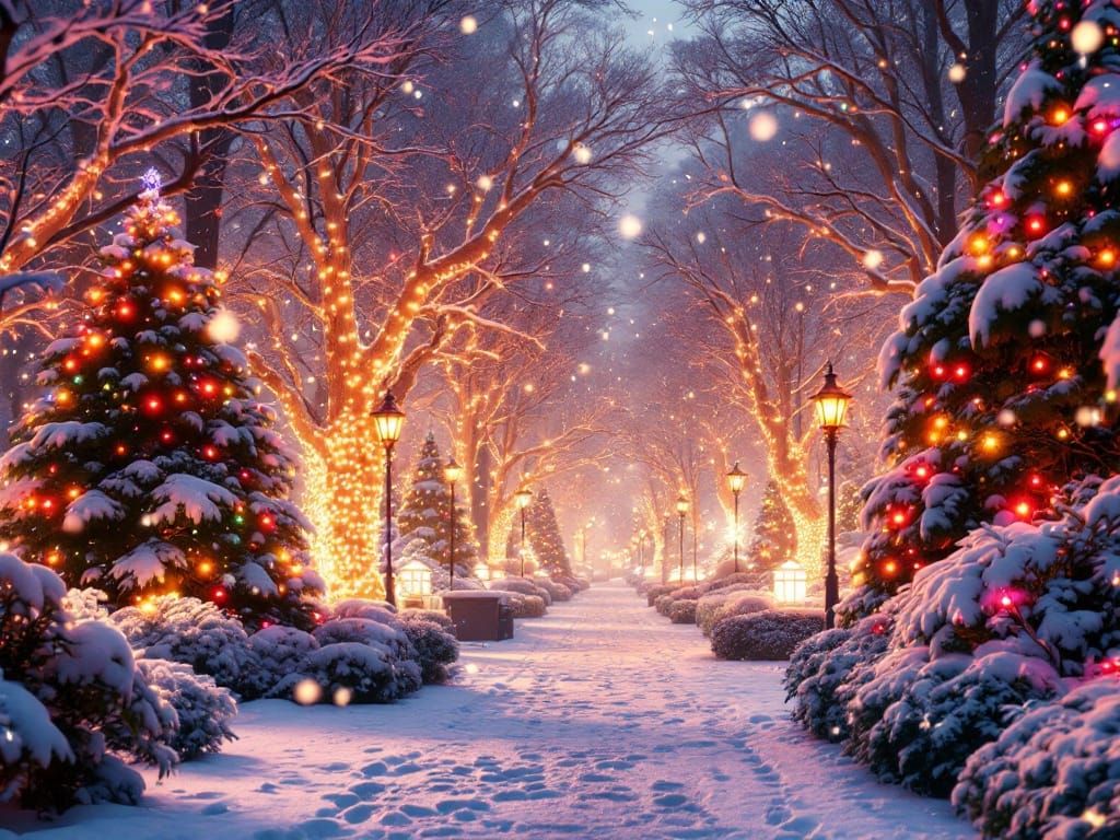 Enchanted City Park Winter Wonderland Scene