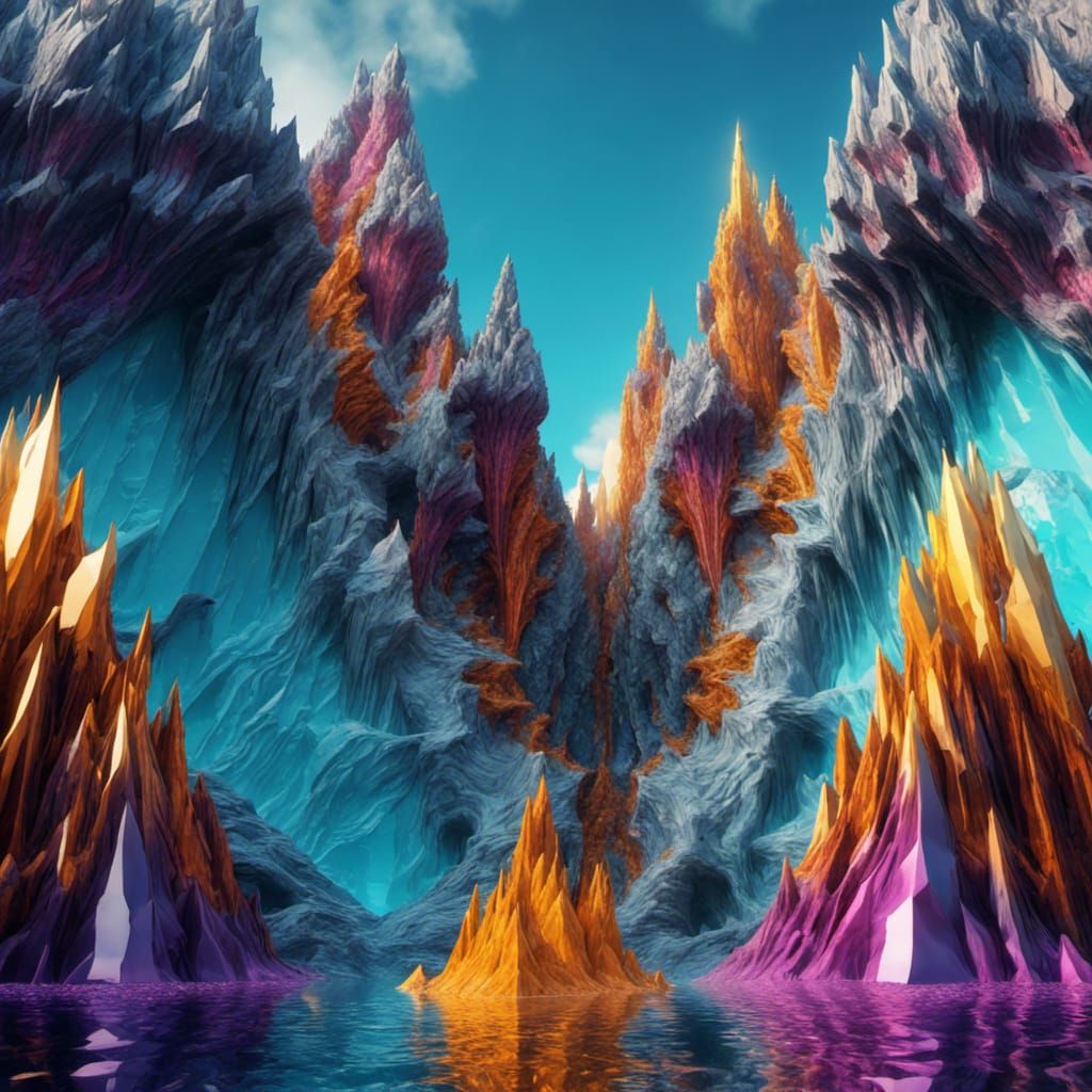 Crystal Mountains with Honey Waterfalls in Unreal Engine