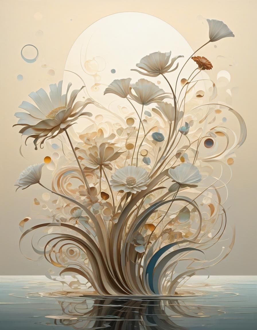 Ethereal Floral Art in Beige Auroracore Style