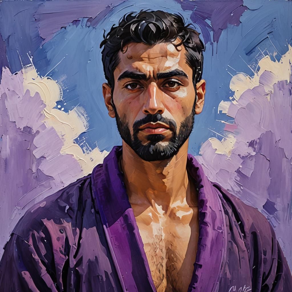 Portrait of a Man in Purple Robe as Impasto Painting