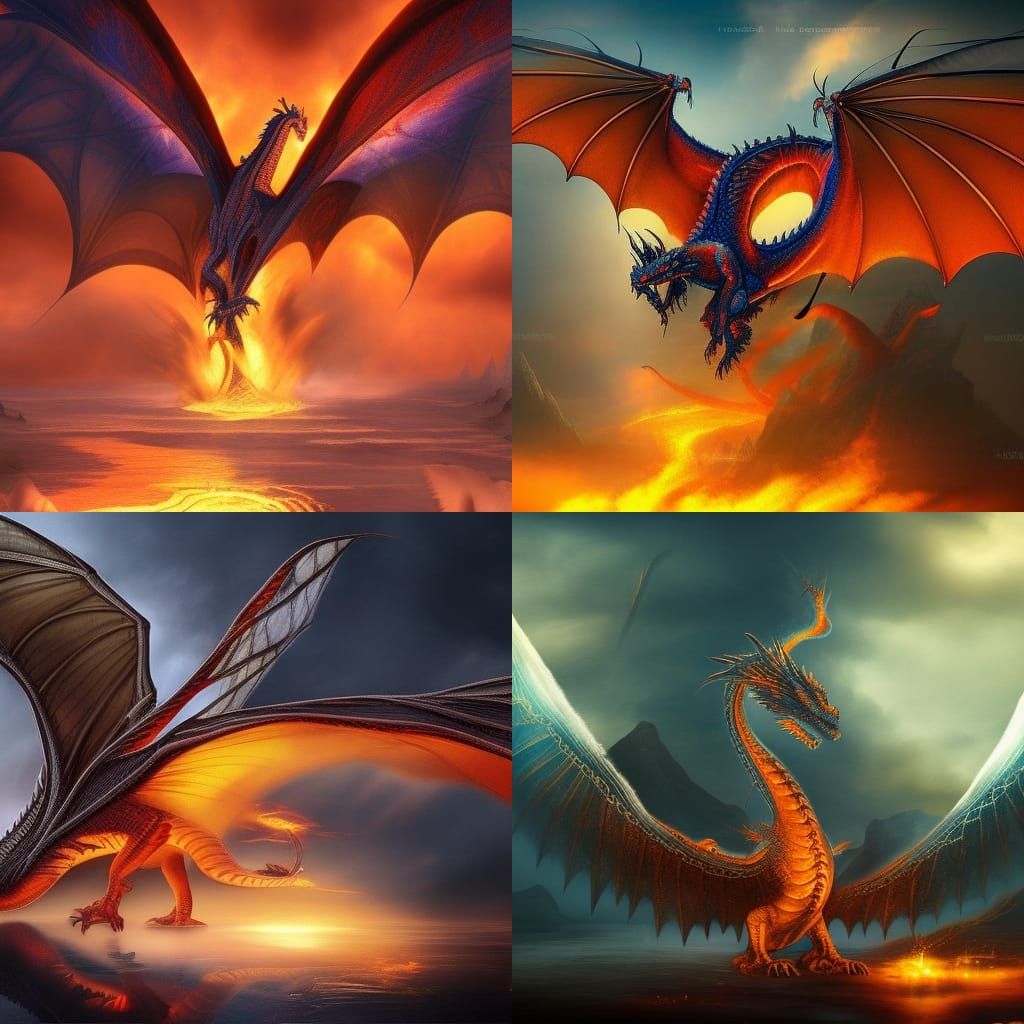 Fiery Dragon in Flight: Epic Digital Matte Painting