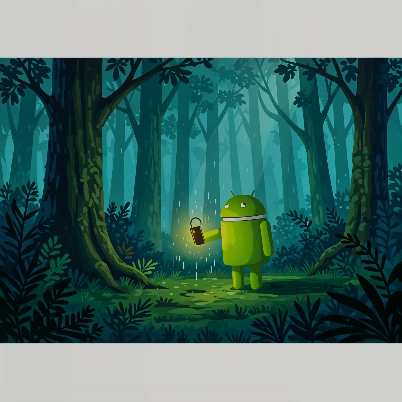 Android Lost in a Lush Rainforest