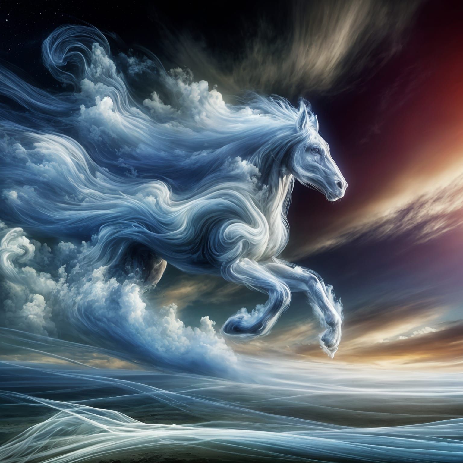Ethereal Horse Made of Wind and Cloud