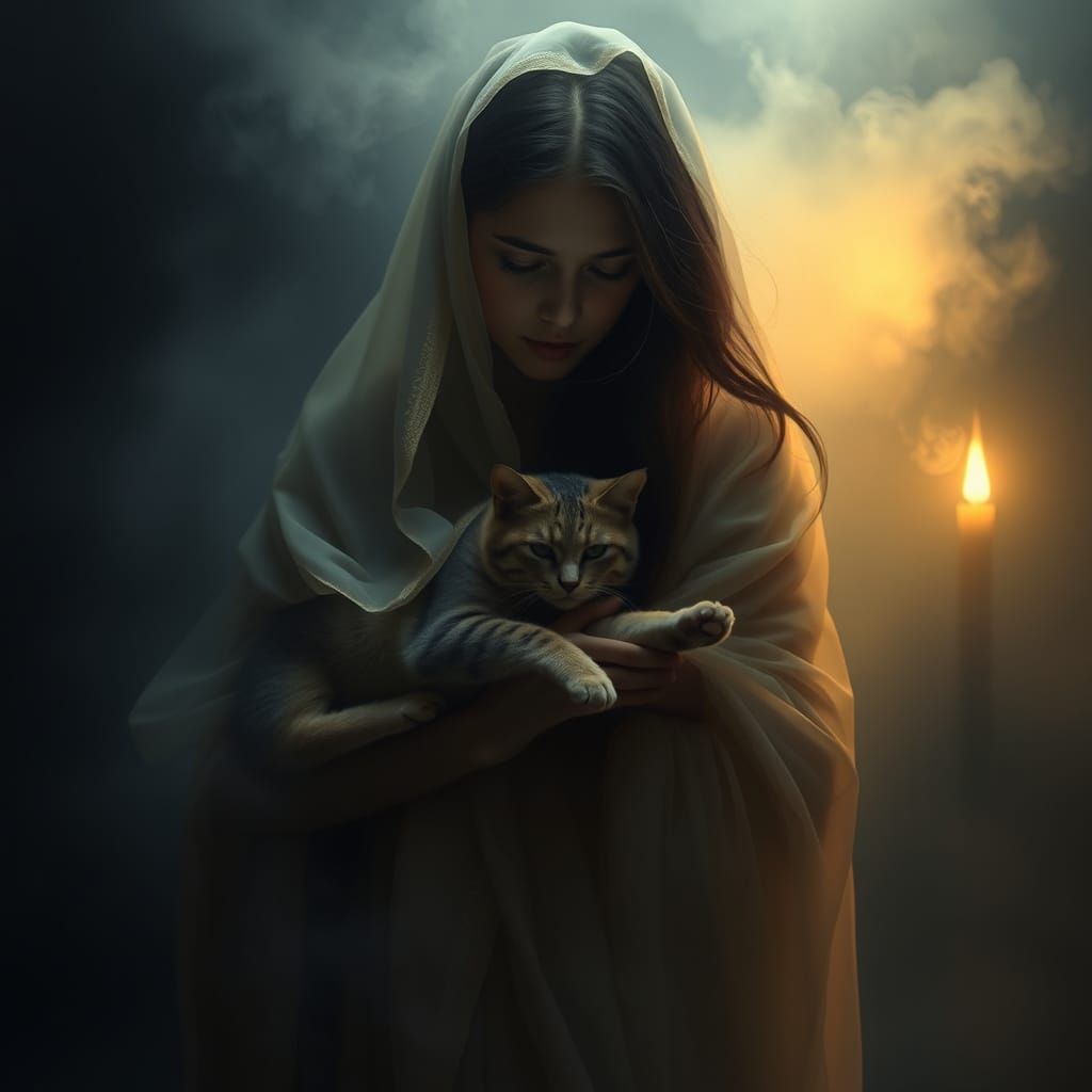 Egyptian Sand cat with an Egyptian girl