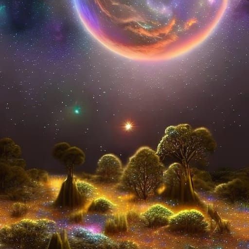 Playful Tiger Cubs in Starry Forest: Photorealistic Art