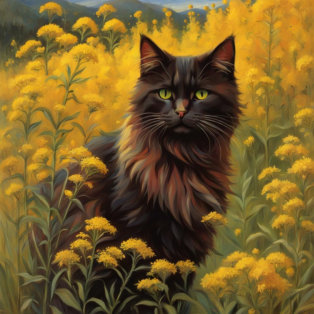 Brown Cat in Goldenrod, Anime Style