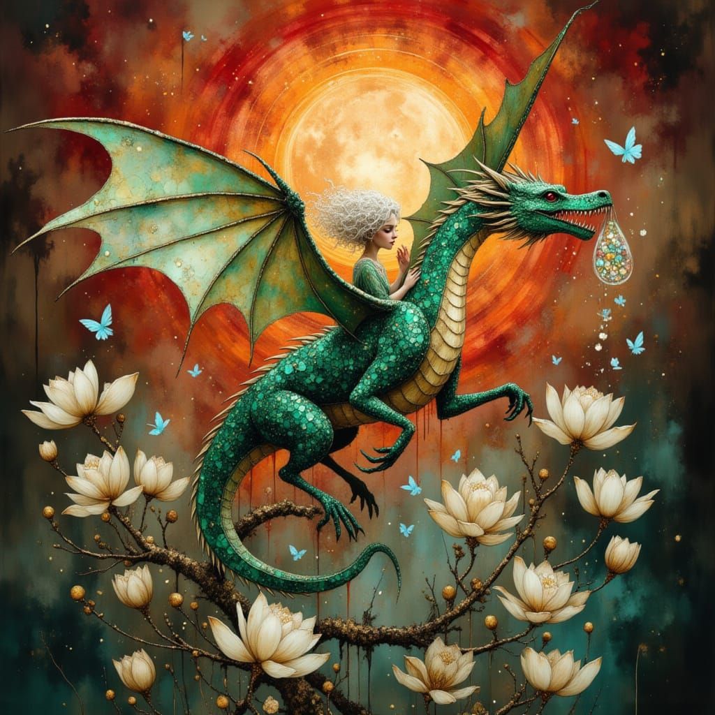 Dragon Rider with Iridescent Eggs