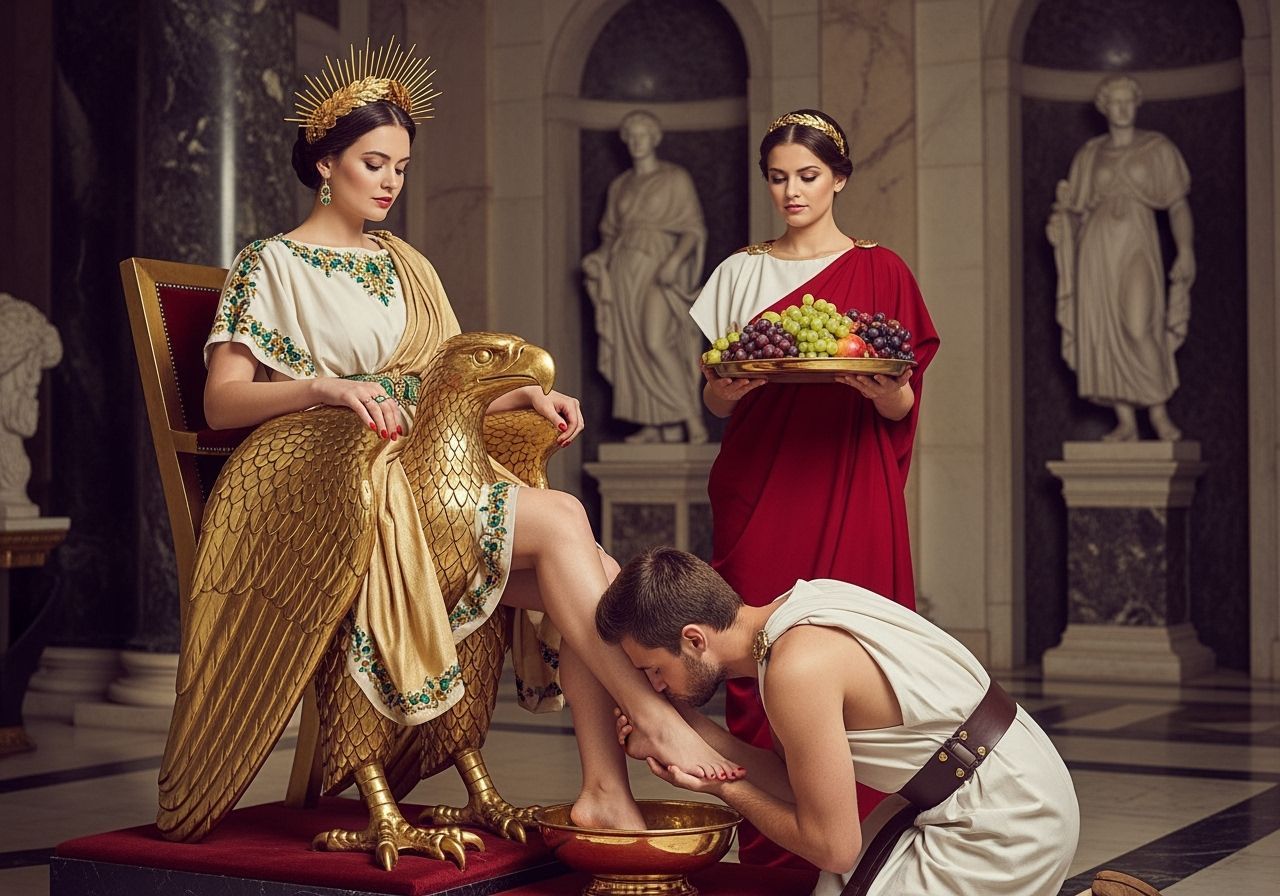 Roman Empress on Golden Eagle Throne in Lavish Palace
