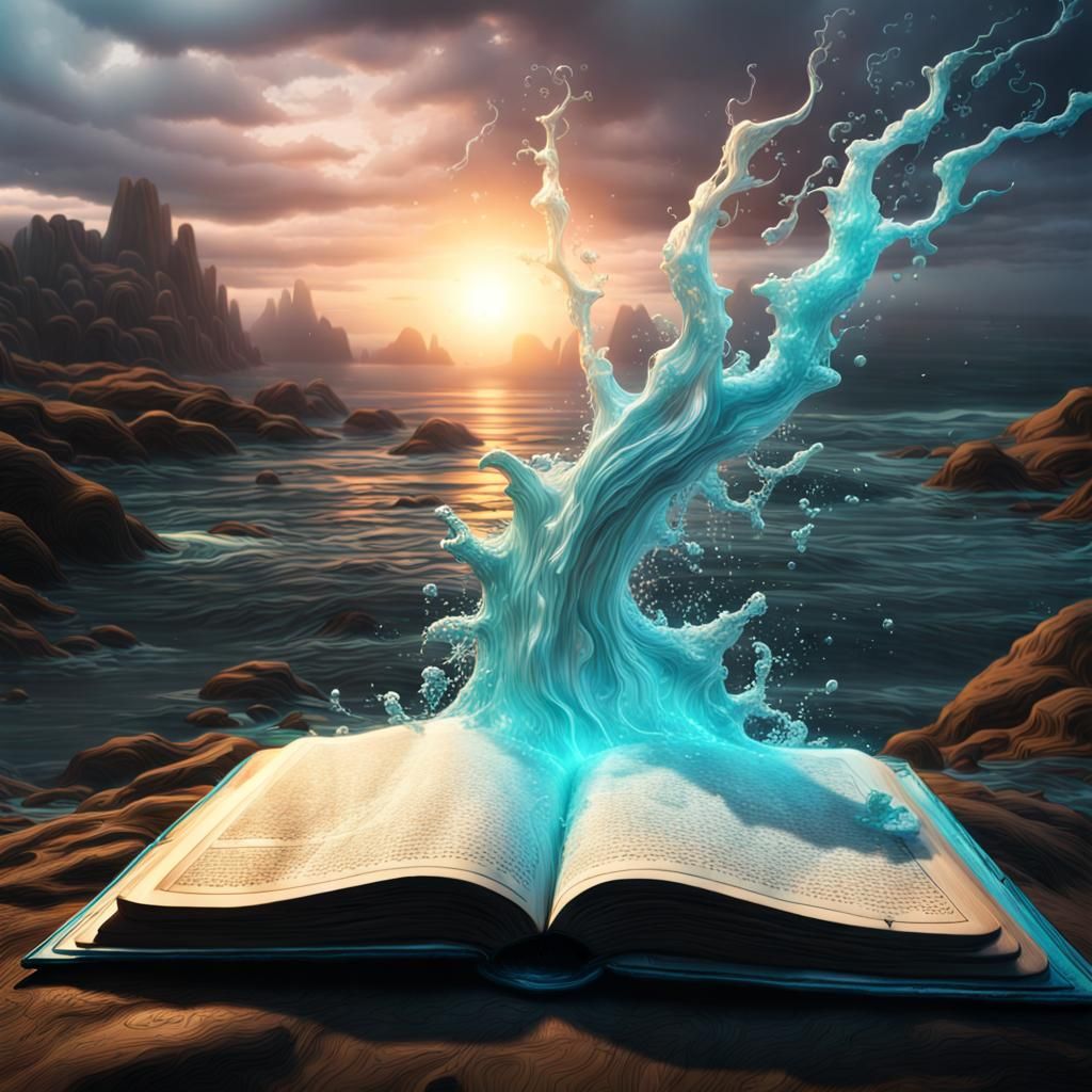 Magical Bioluminescent Landscape Emerging from Spellbook