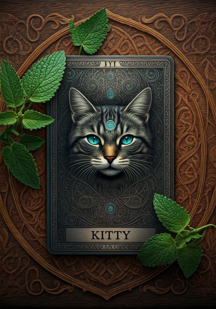 Mystical Cat Tarot Card in Digital Art Style