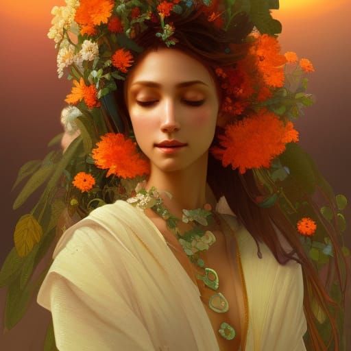 Beautiful Flower Goddess in Splash Art Style