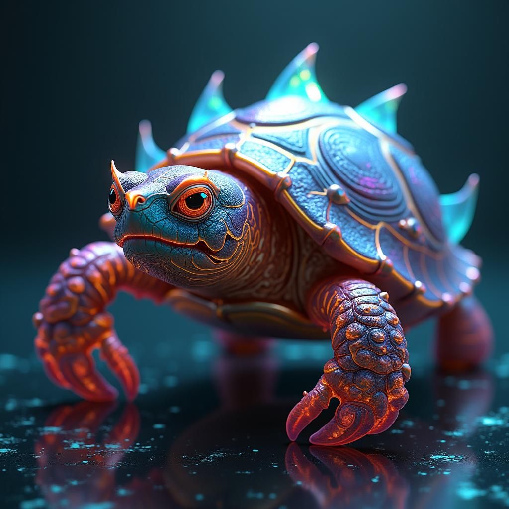 Iridescent Turtle with Lobster Hands in Fantasy Style