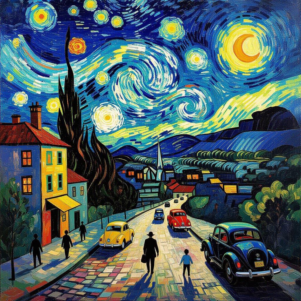 Surreal Virus Landscape in Van Gogh Style