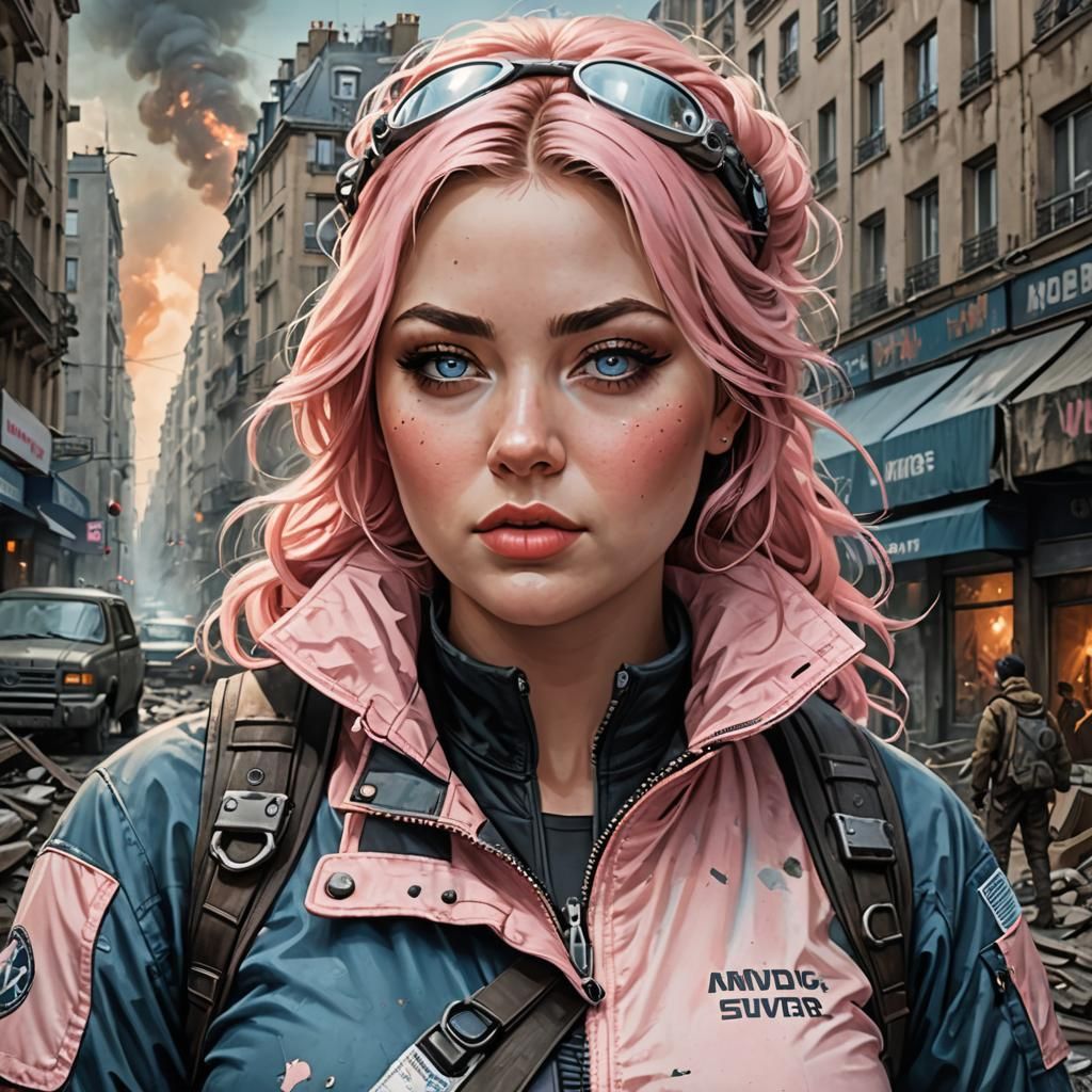 Post-Apocalyptic Beauty in Devastated Paris, Acrylic Paintin...