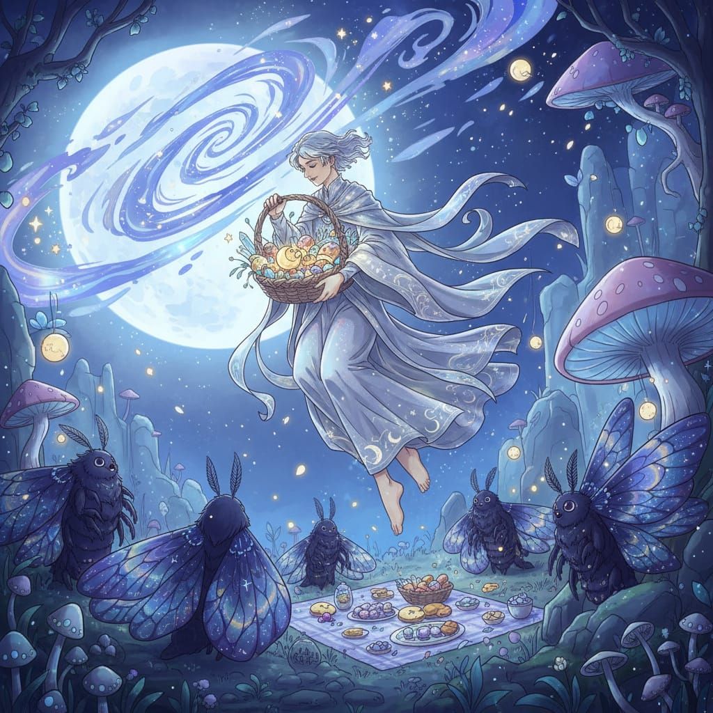 Lunar Spirit's Picnic: Dreamy Fantasy Art