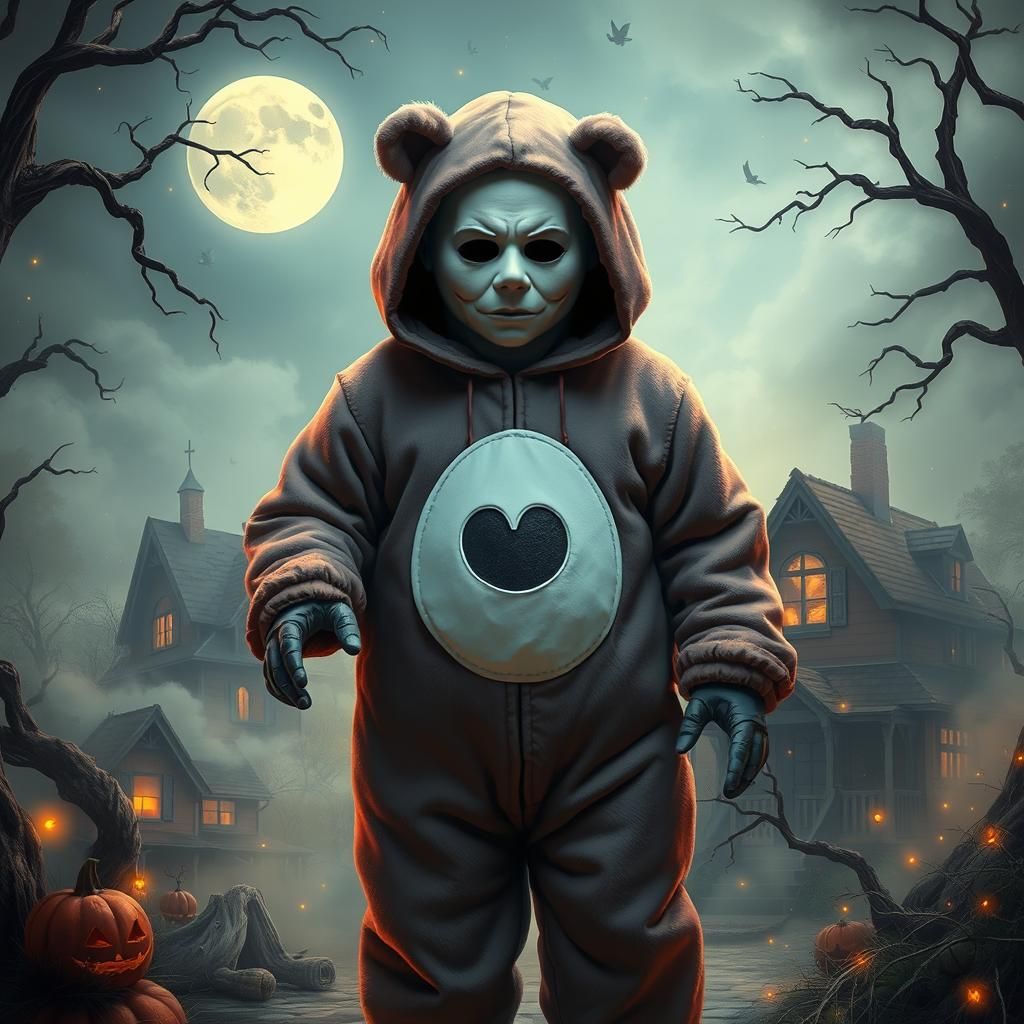 Michael Myers as Care Bear in Fantasy Landscape