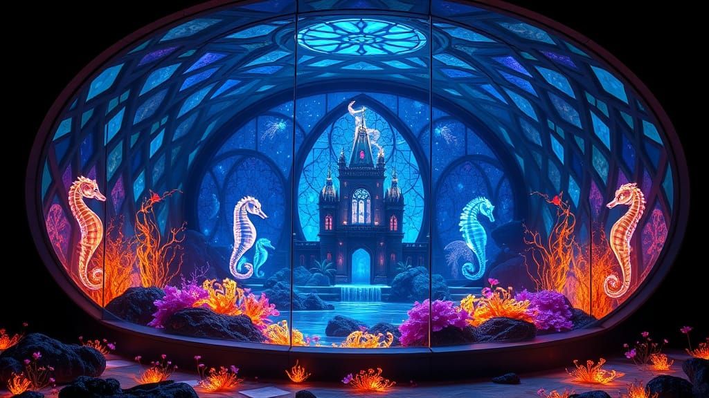 Glowing Sapphire Aquatic Realm in Neon Splendor