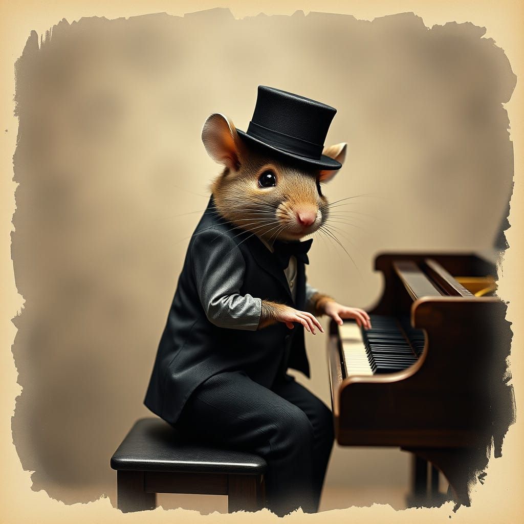 Sophisticated Mouse Pianist in Vintage Suit and Top Hat