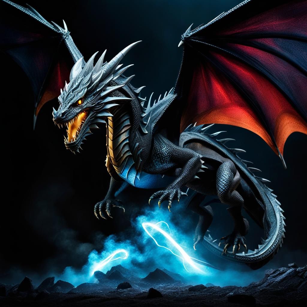 Epic Flying Dragon in Dark Fantasy Style