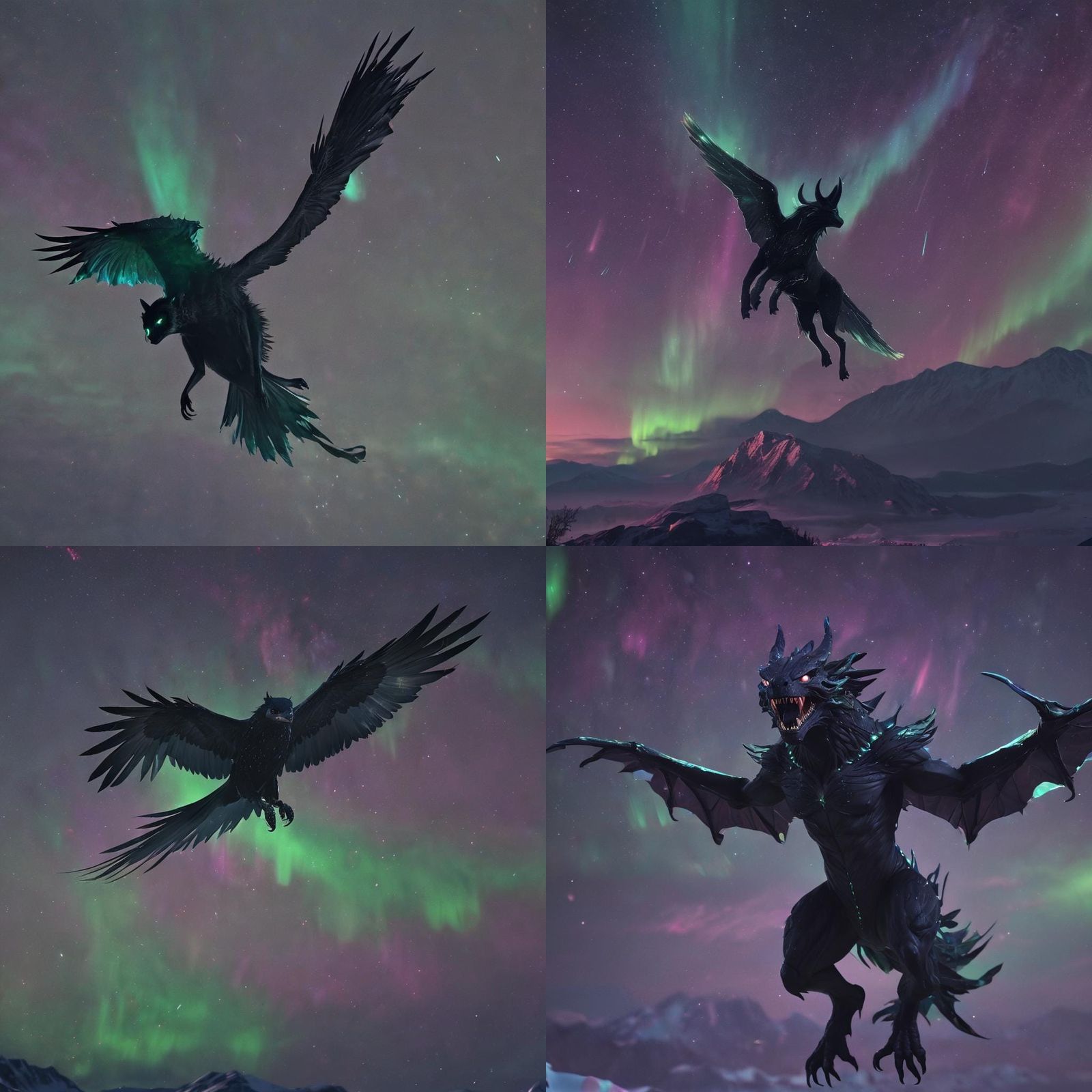 Frightening Dark Creature Soars Under Northern Lights