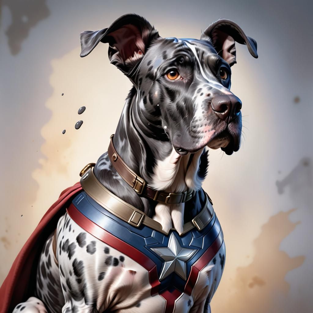 Great Dane Superhero in Hyperrealistic Style