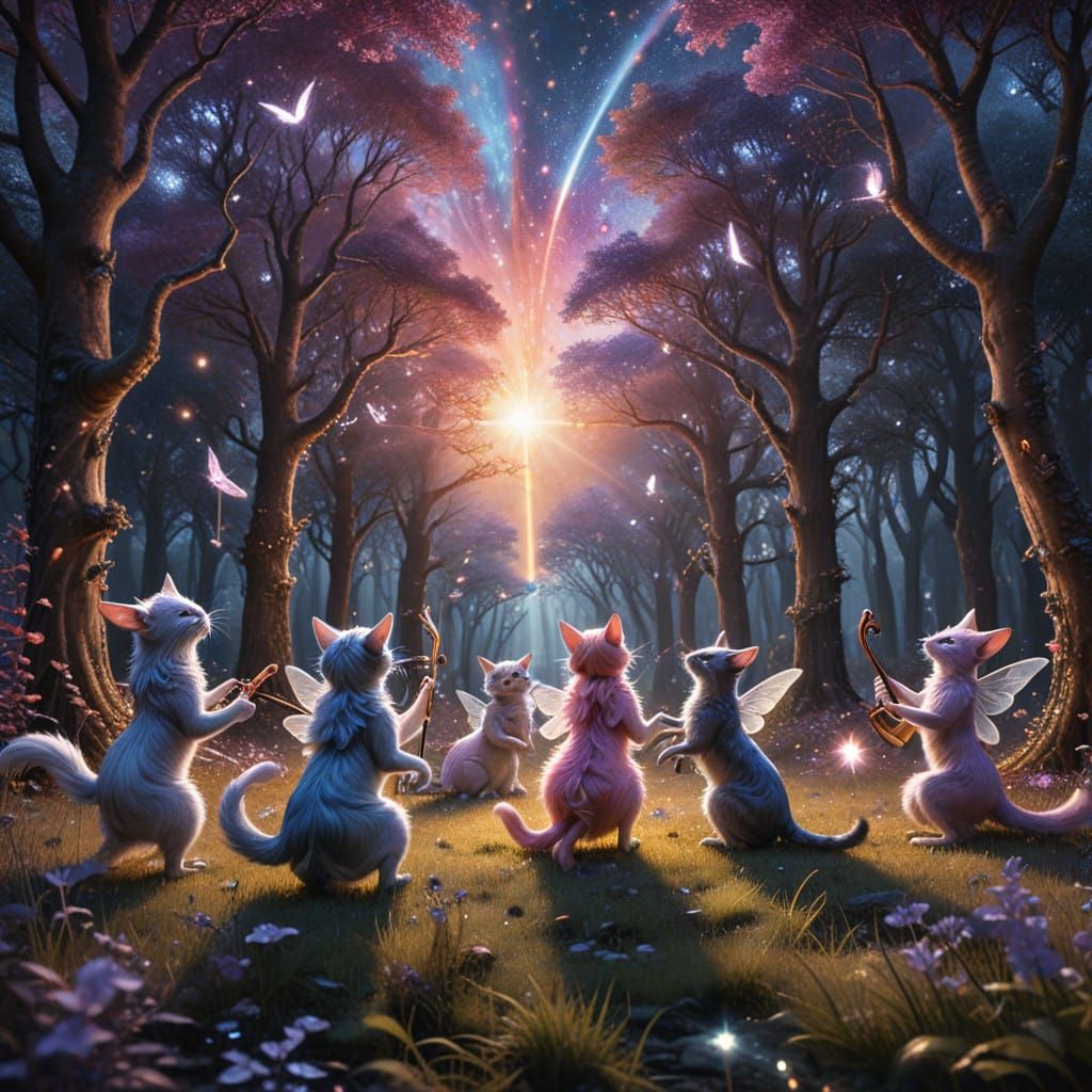 Whimsical Fantasy Forest in Vibrant Pastels and Cosmic Color...