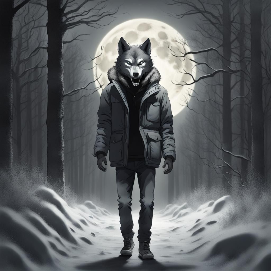 Realistic Wolf Mask Portrait in Winter Forest