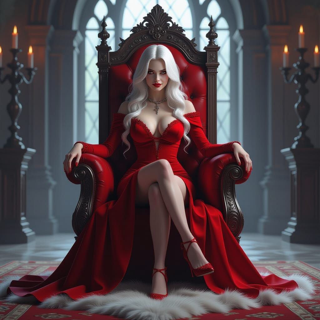 Vampire Queen on Throne, Triumphant Over Werewolf