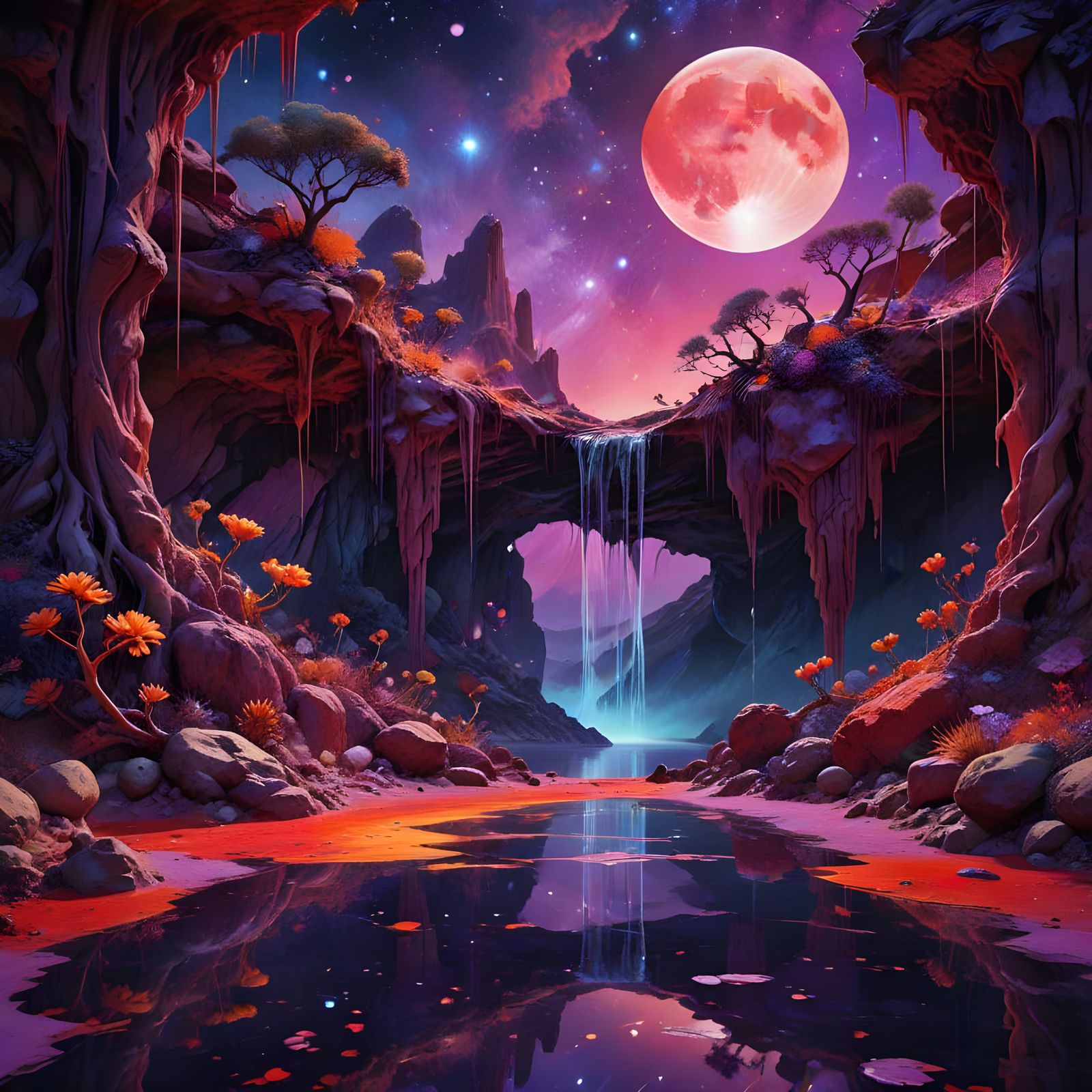 Psychedelic Desert Oasis in Watercolor Painting