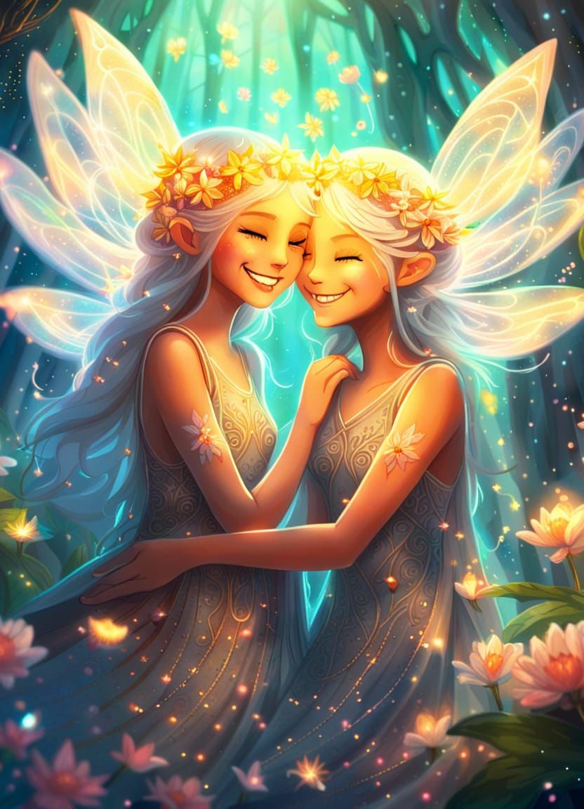 Enchanted Fairy Sisters in Spring Forest Dream