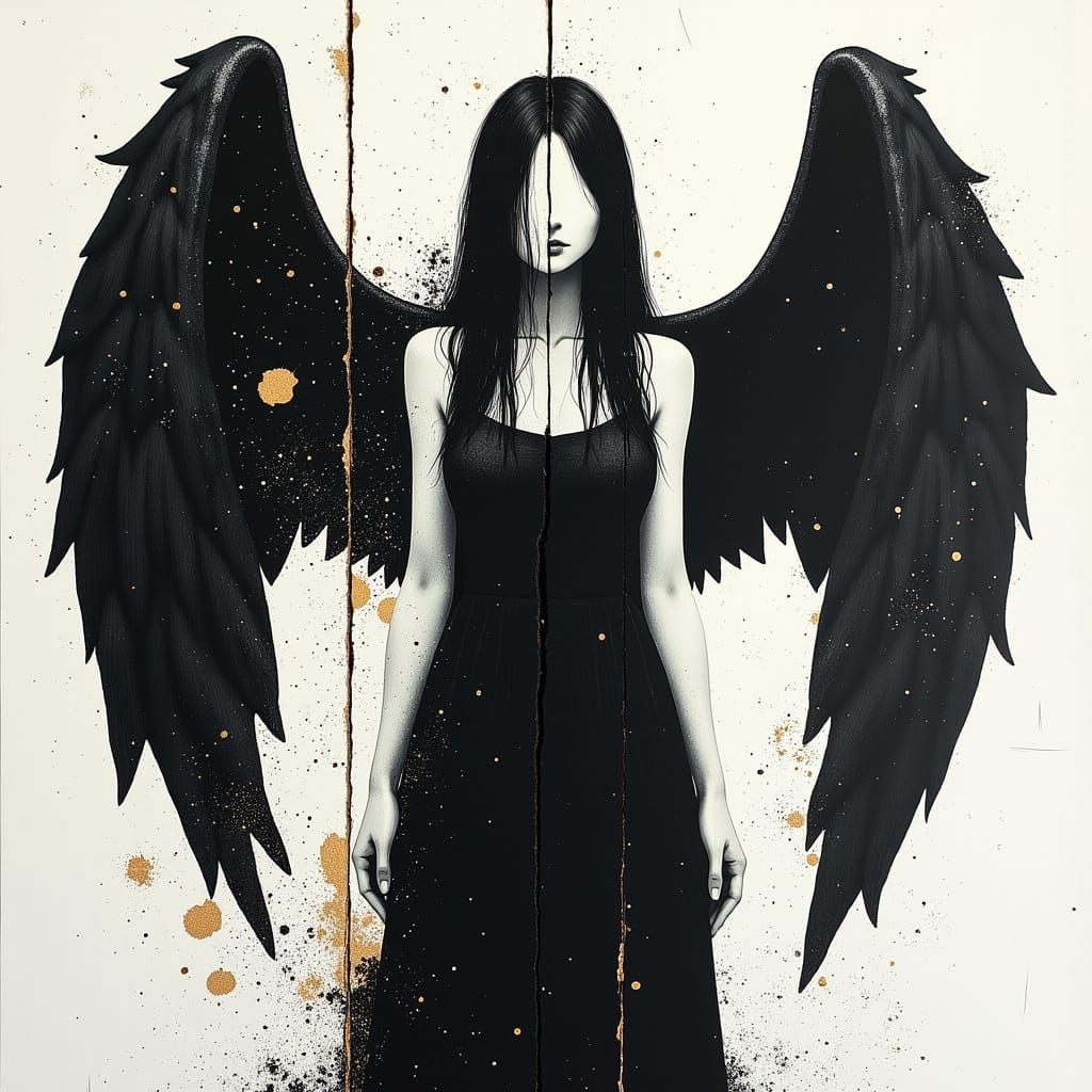 Symmetrical Black and White Angel Portrait in Golden Ratio