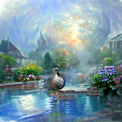Goose in Summer Pool, Ethereal Fantasy Style