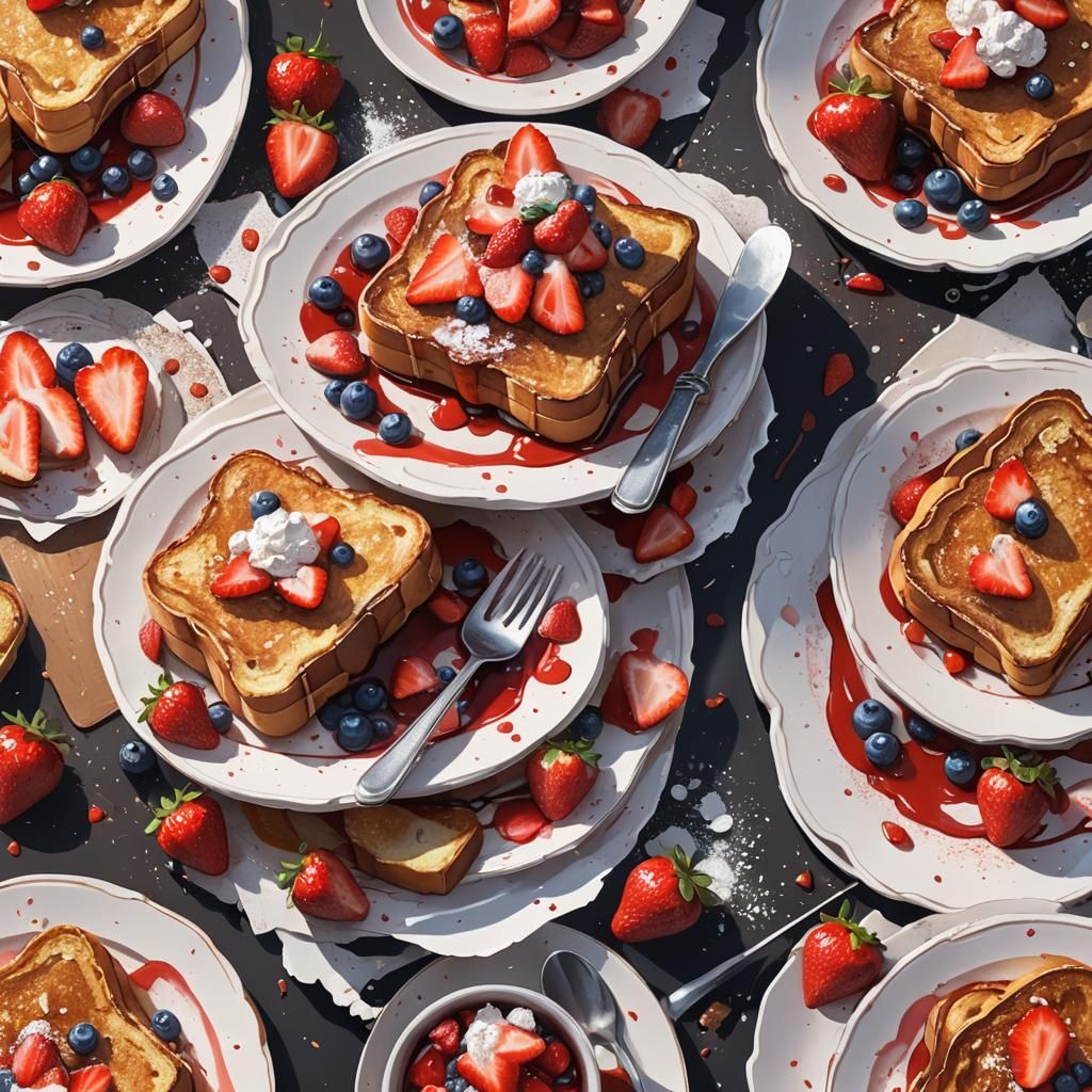 Delicious French Toast with Strawberries in Anime Style