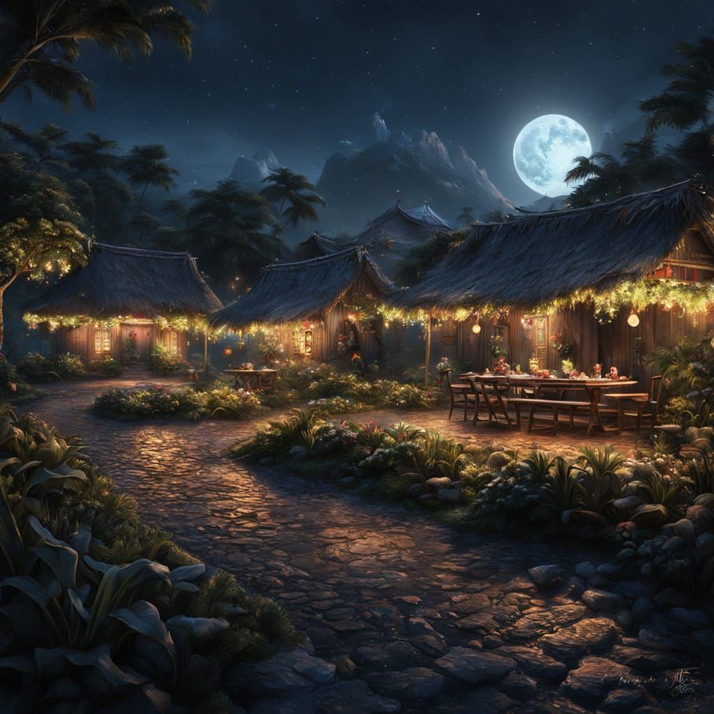 Surreal Guadeloupean Christmas Village Under Starry Night Sk...