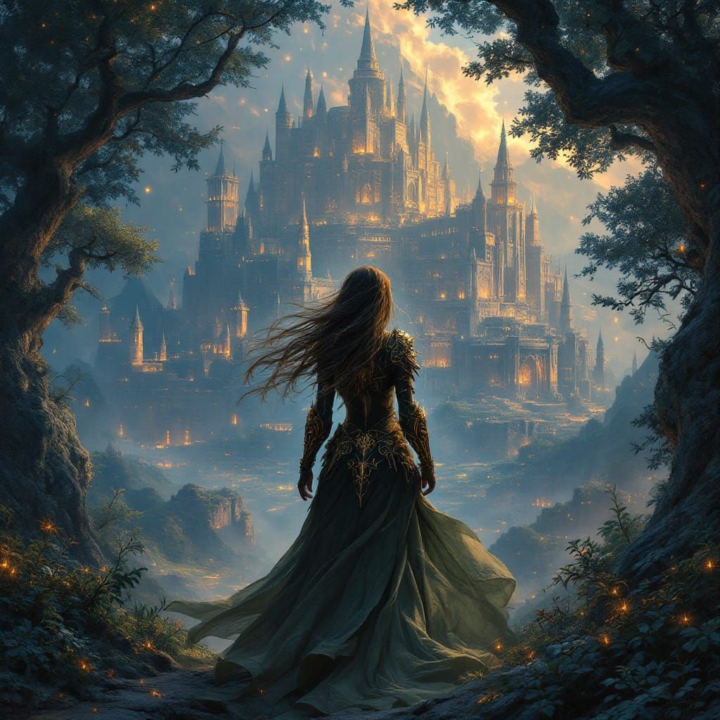 Ethereal Warrior in Dreamlike Forest