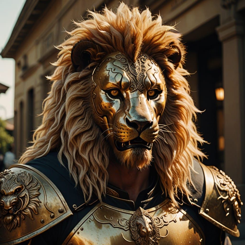 Rwandan Man in Lion Costume: Hyperrealistic Film Still