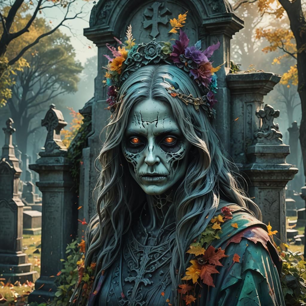 Spectral Spirit in Haunted Cemetery: Hyperrealistic Splash A...
