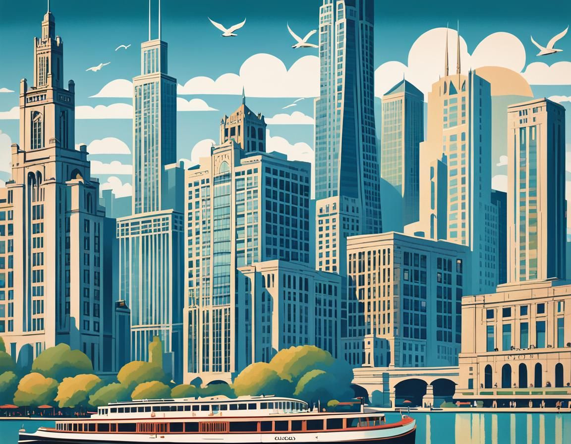 Chicago Art Deco Travel Poster: Explore the Windy City