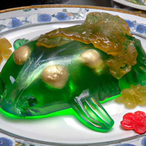Glistening Green Gelatin Salad with Fish Heads