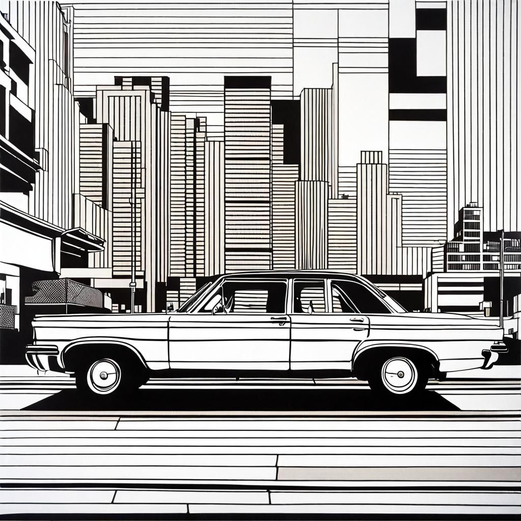 Vintage Car in City: Linear Composition