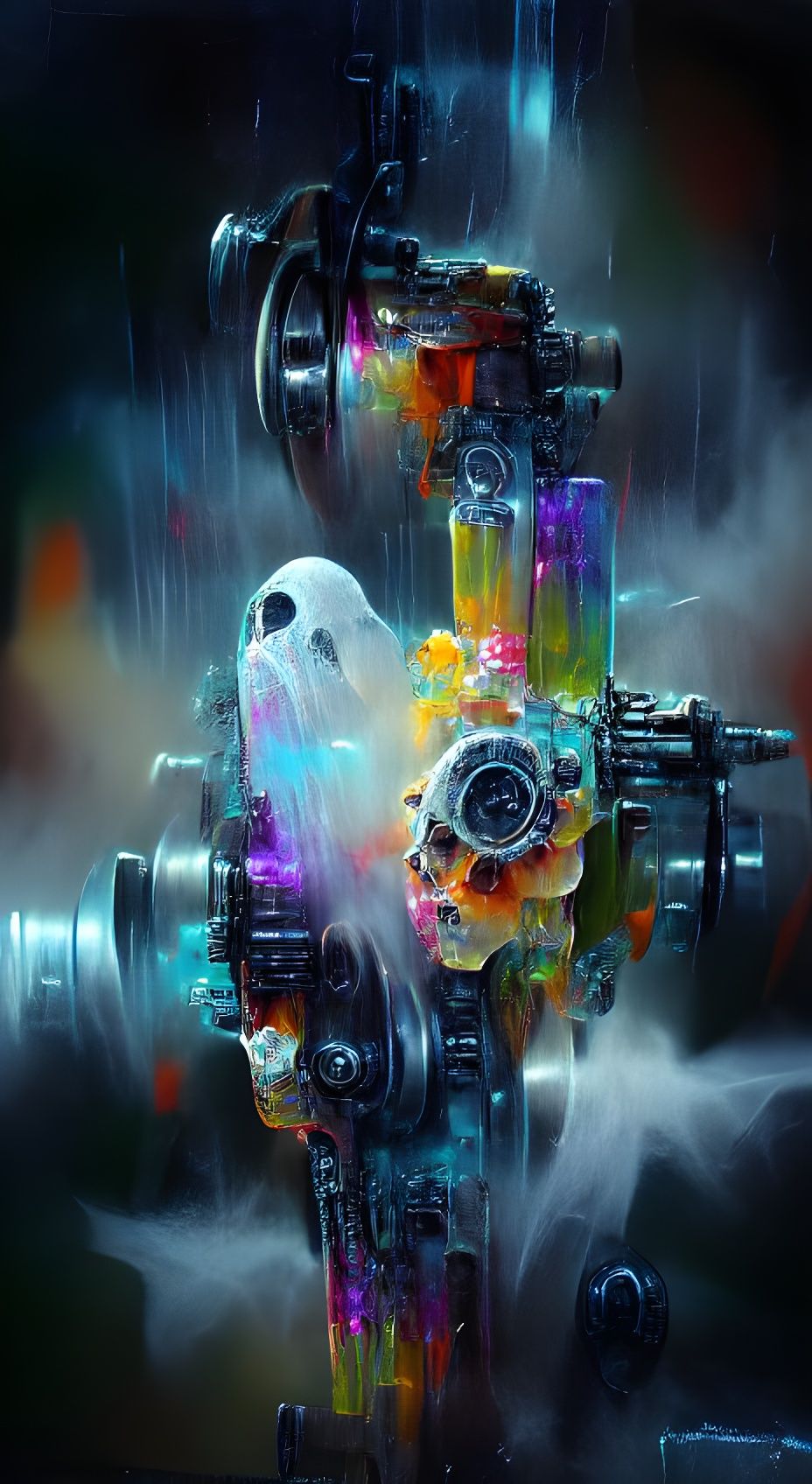 Colorful Dewdrops on Machine Gears, Artstation Quality