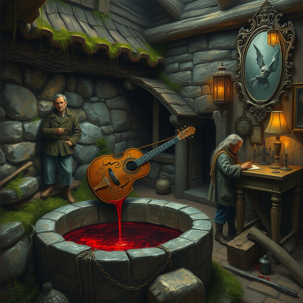 Eerie Village Well Overflowing with Crimson Liquid