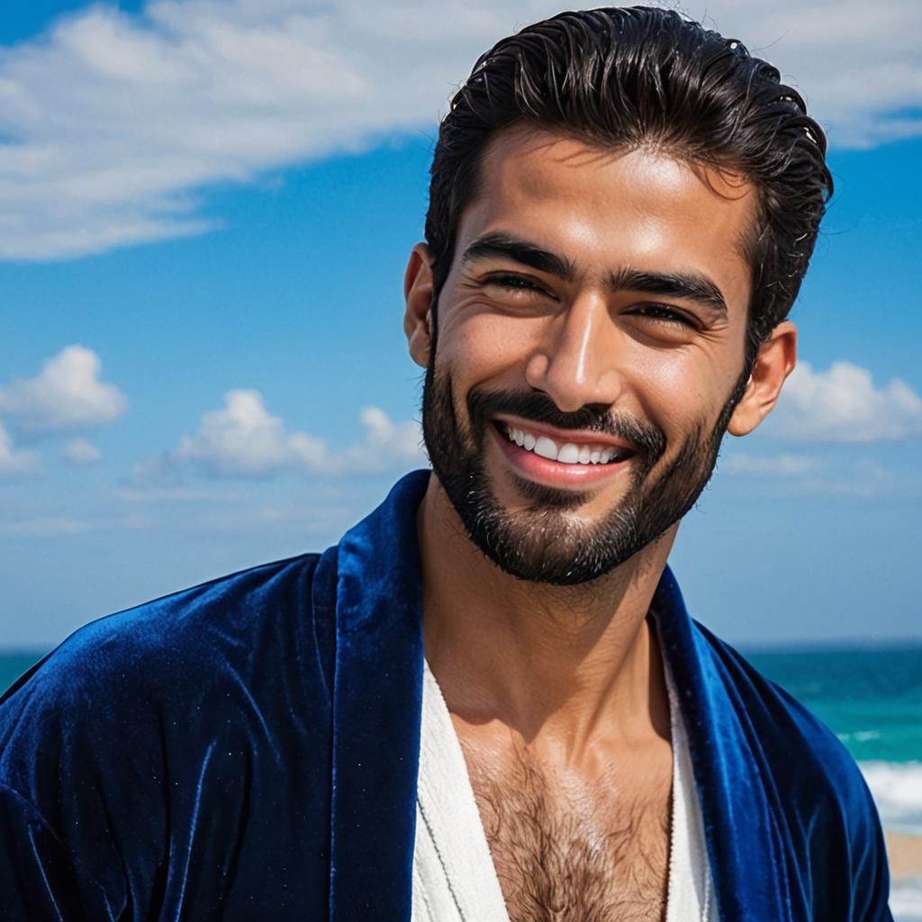 Smiling Man in Velvet Robe, Neo-Impressionist Portrait