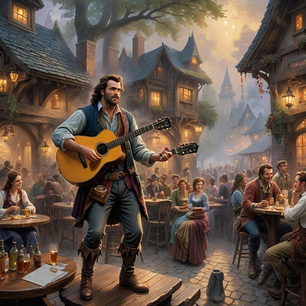 Fantasy Bard Entertains Tavern Patrons in Ethereal Style