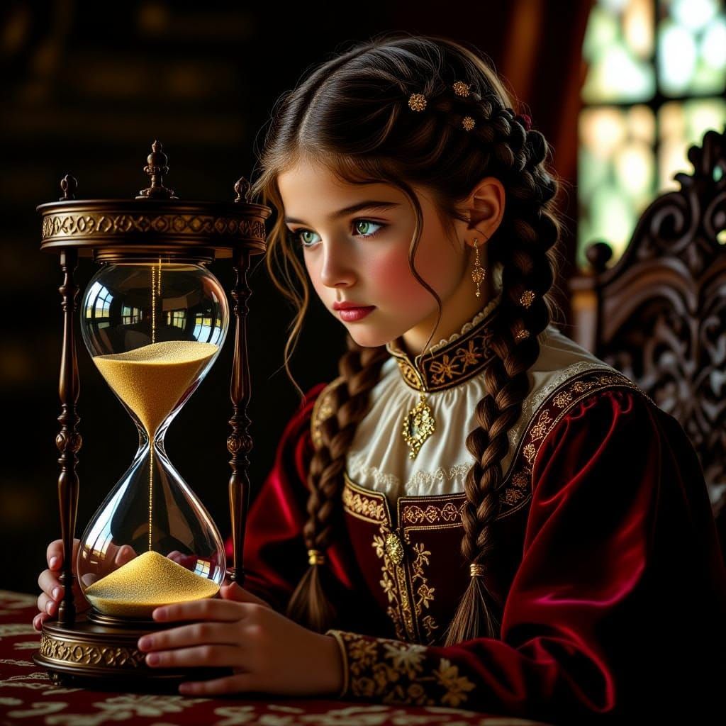 Girl Contemplating Time in Medieval Dress